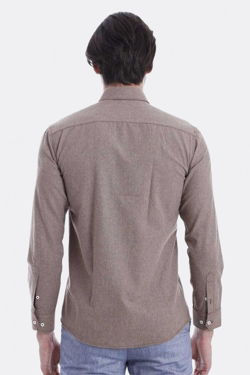 Patterned Wool Dark Brown Shirt - Wessi