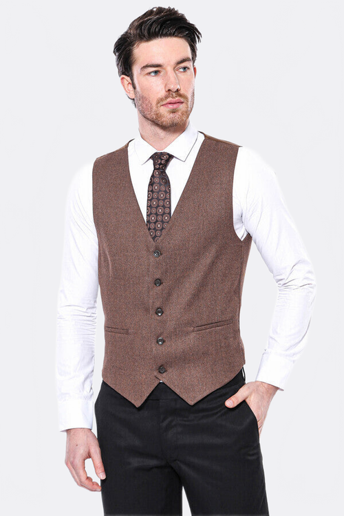 V Neck Tan Men Vest - Wessi