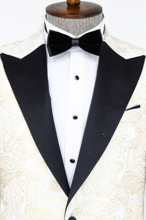Paisley Peak Lapel White Men Prom Blazer - Wessi