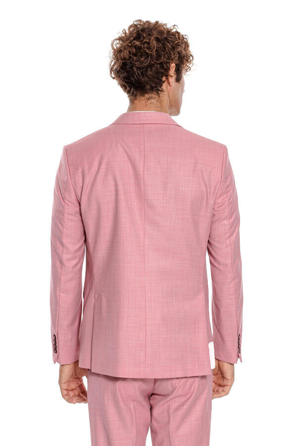 Patterned 2 Piece Slim Fit Pink Men Suit - Wessi