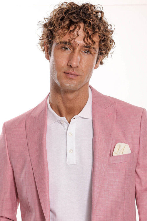 Patterned 2 Piece Slim Fit Pink Men Suit - Wessi
