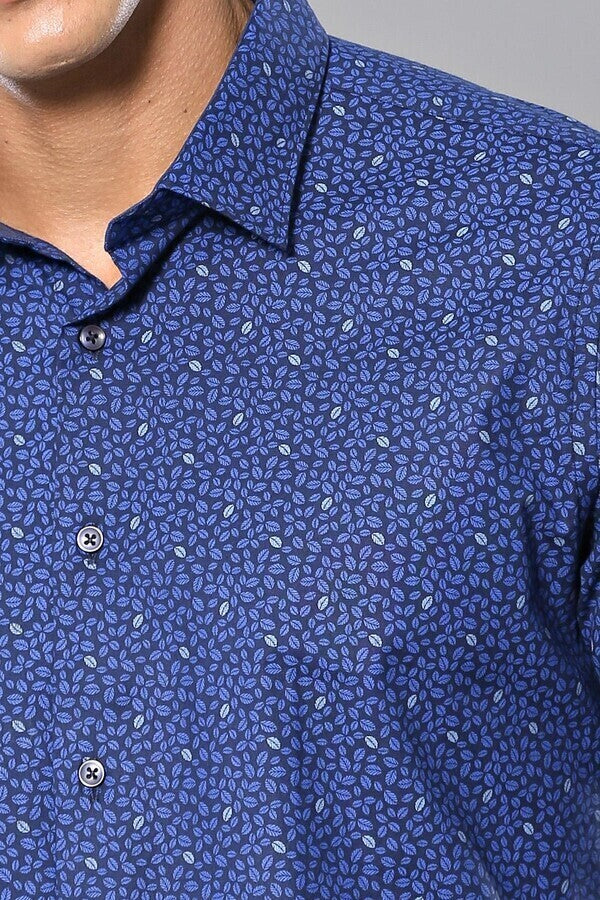 Patterned Blue Long Sleeve Shirt | Wessi