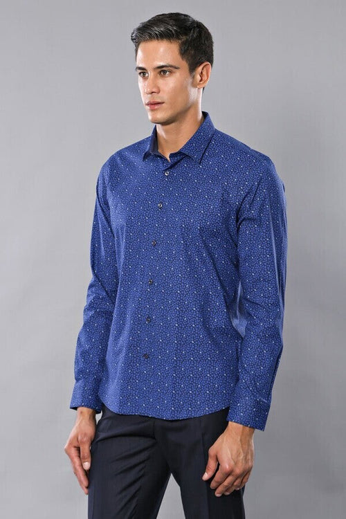 Patterned Blue Long Sleeve Shirt | Wessi
