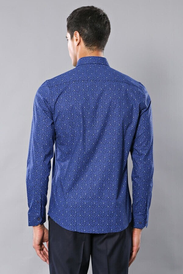 Patterned Blue Long Sleeve Shirt | Wessi