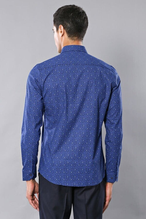 Patterned Blue Long Sleeve Shirt | Wessi