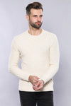 Patterned Circle Neck Cream Sweater | Wessi