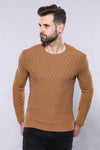 Patterned Circle Neck Tawny Sweater | Wessi