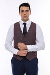 Patterned Dark Brown V Neck Vest - Wessi