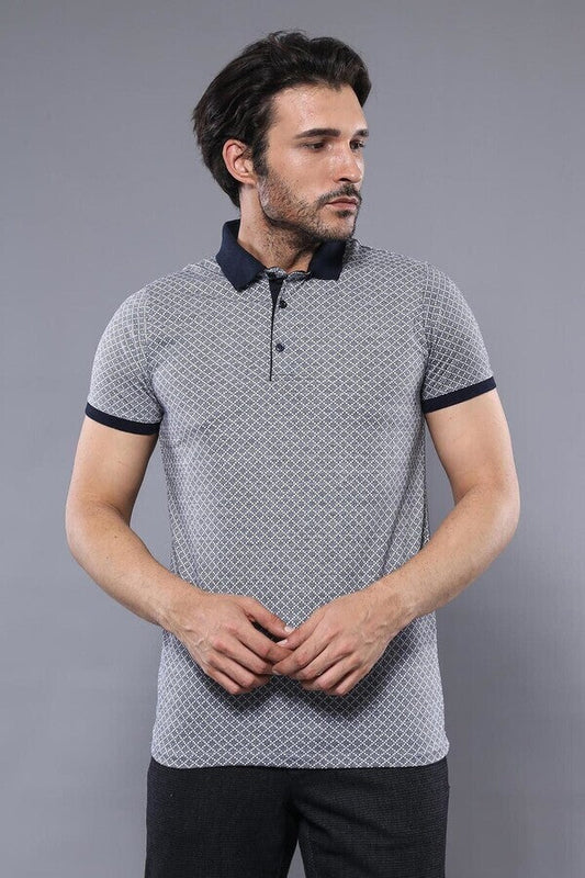 Patterned Grey Men's Polo Shirt | Wessi
