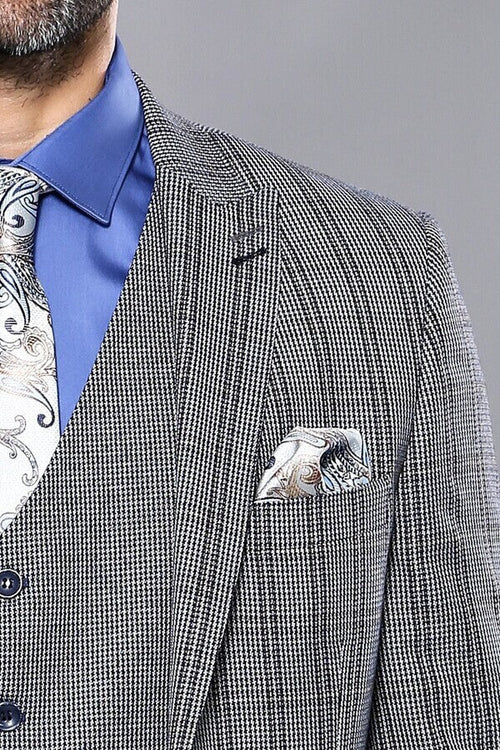 Plaid Navy Slim-Fit Vested Suit | Wessi