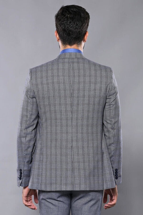 Plaid Navy Slim-Fit Vested Suit | Wessi