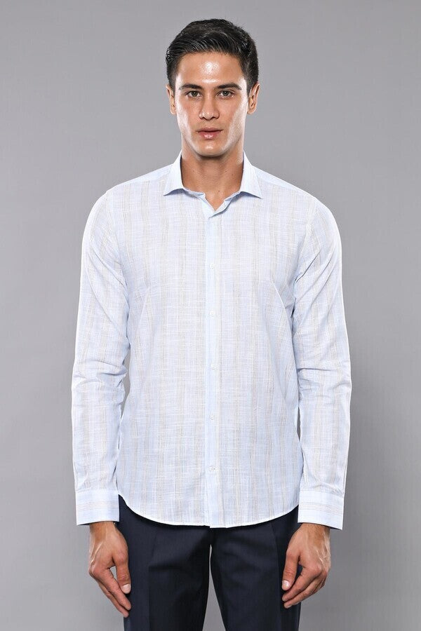 Sky Blue Striped Men's Shirt | Wessi