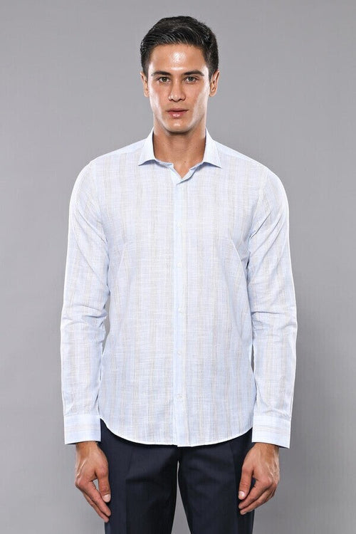 Sky Blue Striped Men's Shirt | Wessi