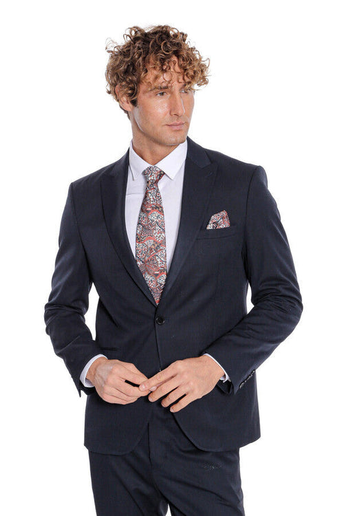 Plain 2 Piece Slim Fit Dark Blue Men Suit - Wessi
