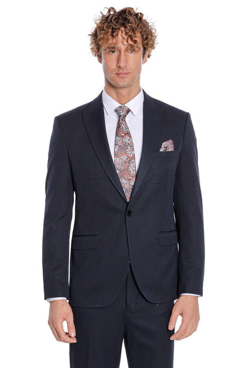 Plain 2 Piece Slim Fit Dark Blue Men Suit - Wessi