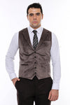 Plain Collared Brown Men Vest - Wessi