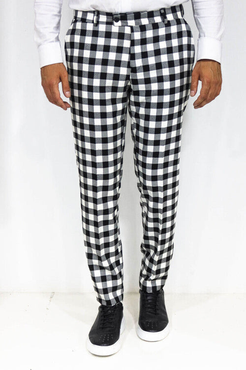 Slim Fit Checked Black Men Pants - Wessi