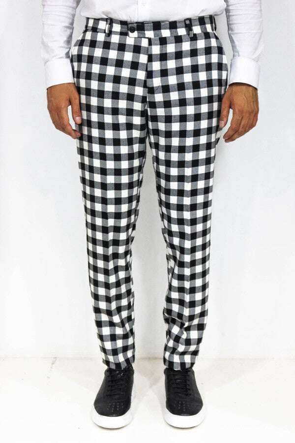 Slim Fit Checked Black Men Pants - Wessi
