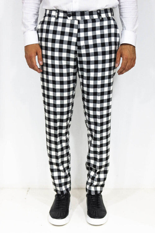 Slim Fit Checked Black Men Pants - Wessi
