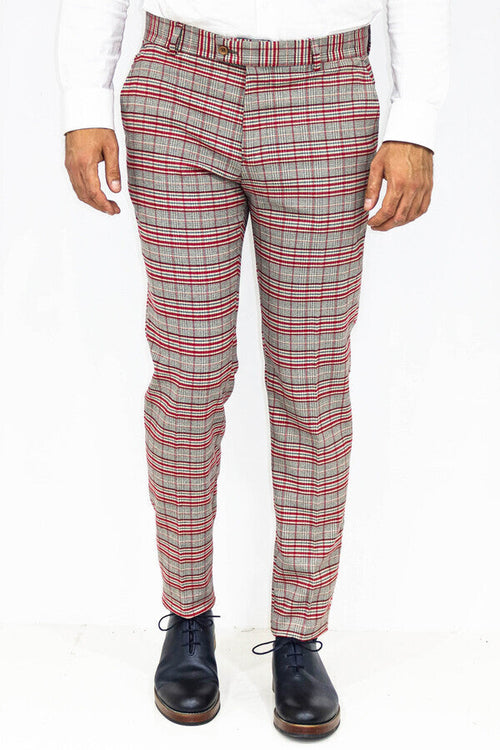 Slim Fit Plaid Grey Men Pants - Wessi