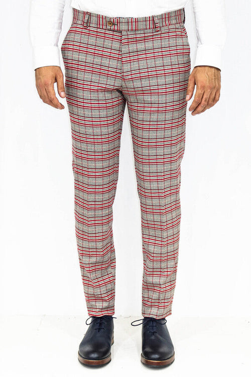 Slim Fit Plaid Grey Men Pants - Wessi
