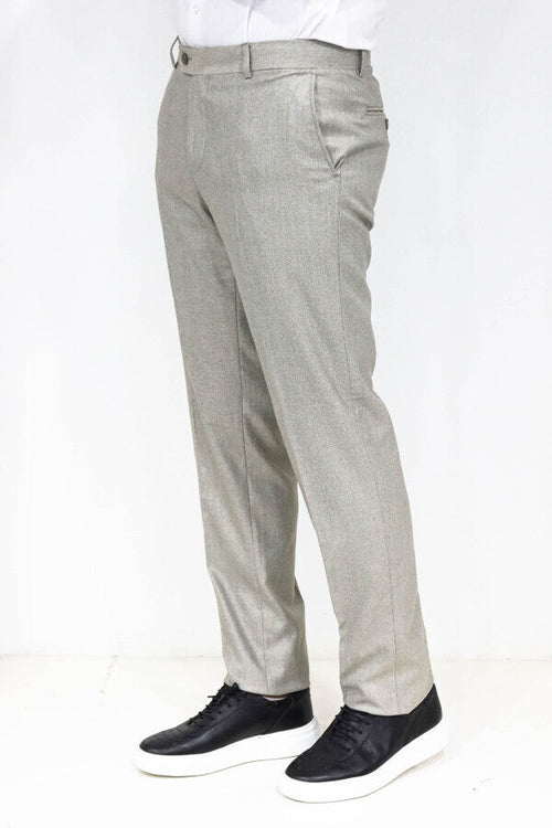 Slim Fit Textured Cream Men Trousers - Wessi