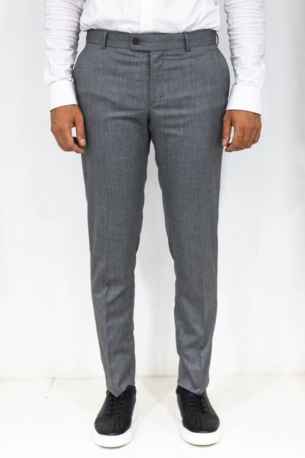 Slim Fit Textured Dark Grey Men Trousers - Wessi
