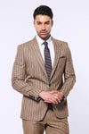 Striped Blazer Plain Pants Light Brown Men Suit - Wessi