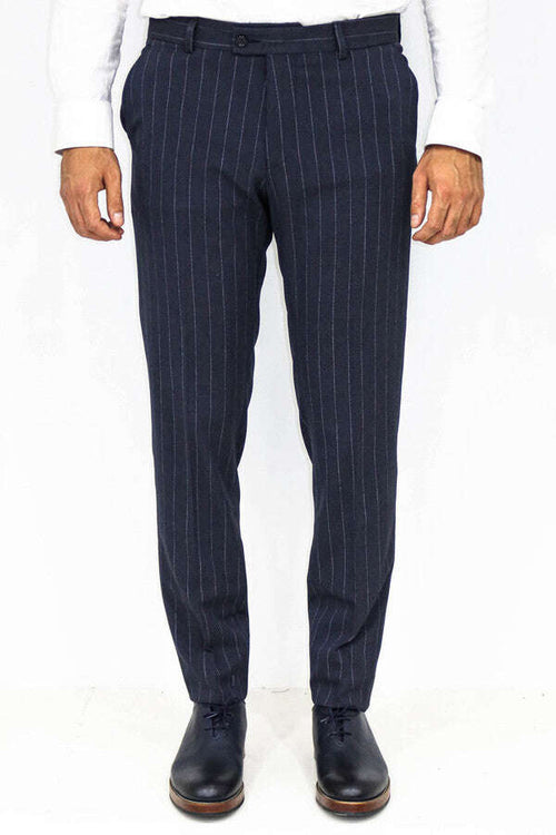 Striped Slim Fit Navy Blue Men Pants - Wessi