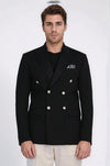 Black Solid Slim Fit Double-Breasted Blazer with Silver Metal Buttons – Wessi