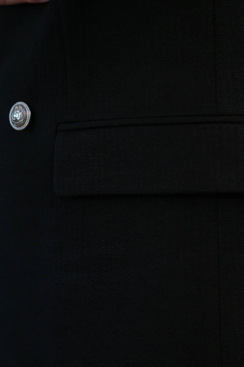 Black Solid Slim Fit Double-Breasted Blazer with Silver Metal Buttons – Wessi