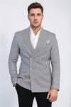 Black Micro-Check Slim Fit Double-Breasted Blazer with Silver Metal Buttons – Wessi