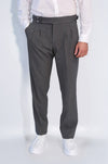 Anthracite Double Pleated Buckled High Waist Slim Fit Trousers Wessi
