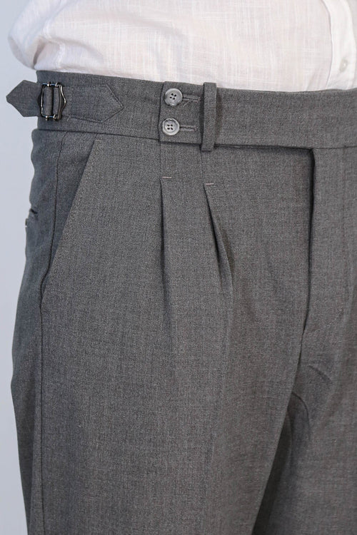 Anthracite Double Pleated Buckled High Waist Slim Fit Trousers Wessi