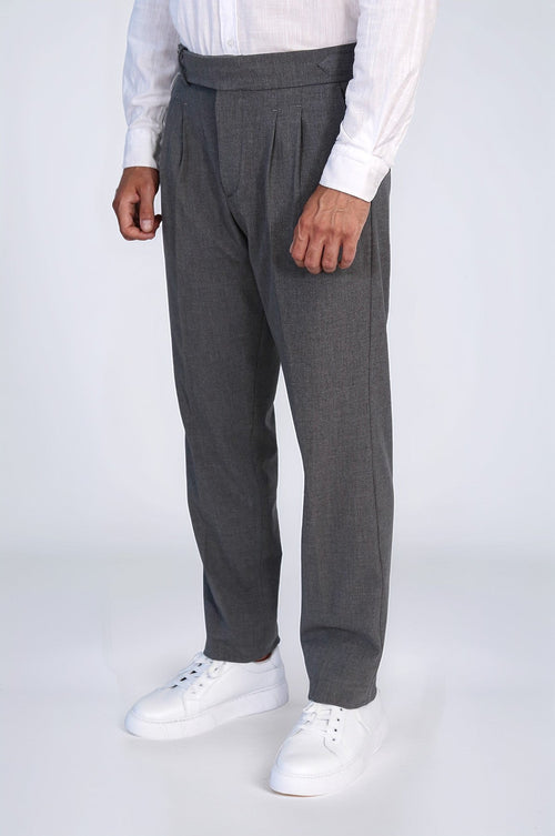 Anthracite Double Pleated Buckled High Waist Slim Fit Trousers Wessi