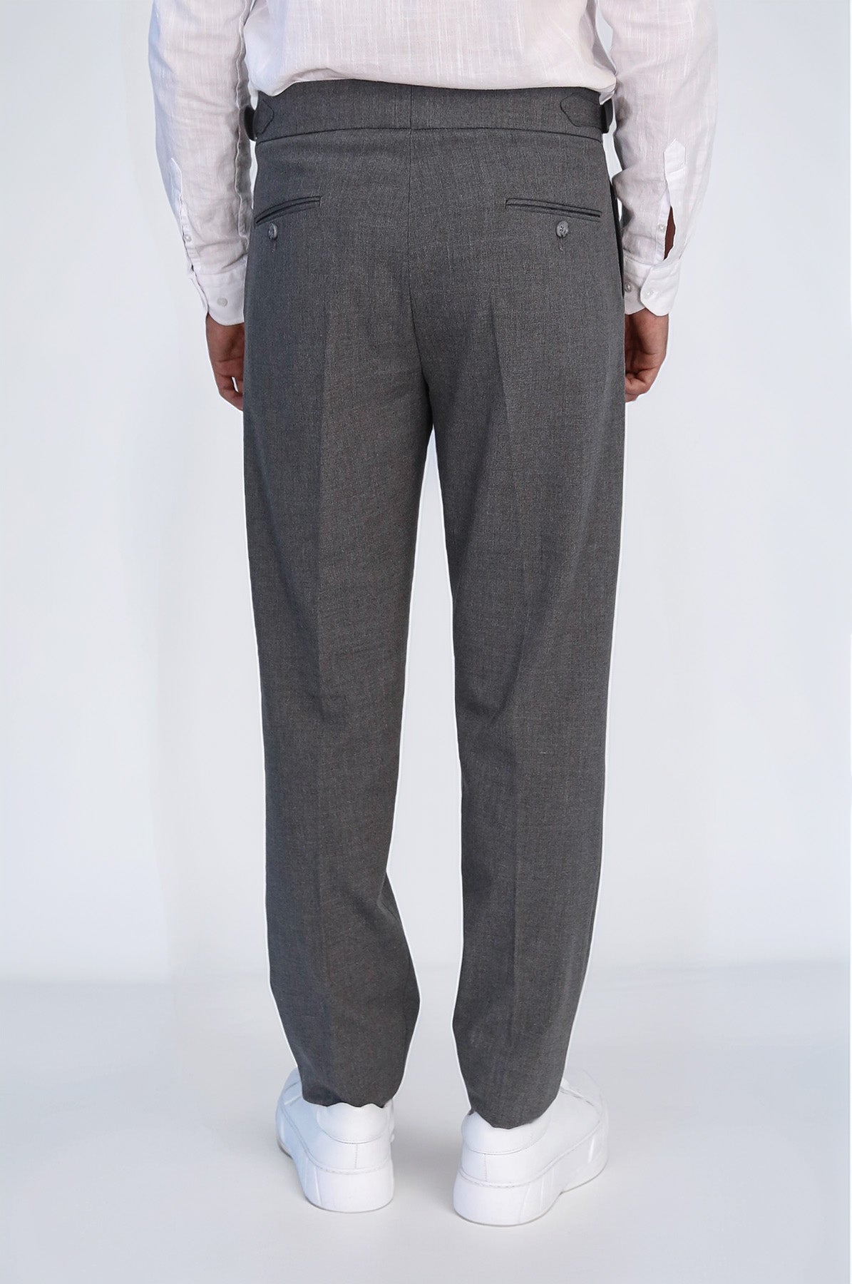 Anthracite Double Pleated Buckled High Waist Slim Fit Trousers Wessi