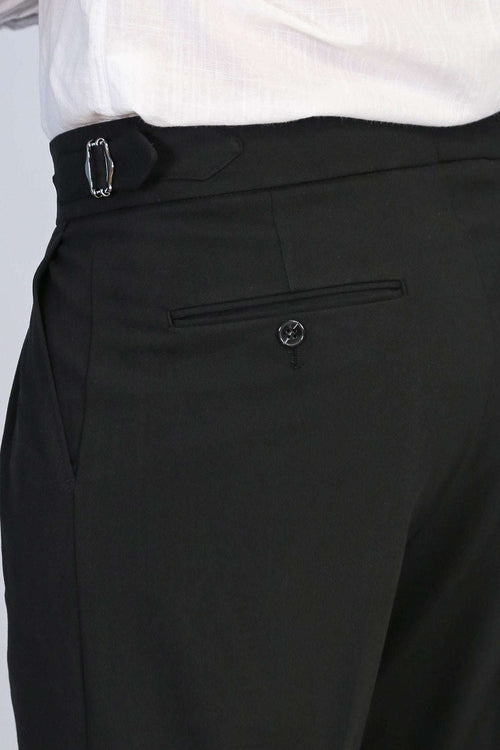 Black Double Pleated Buckled High Waist Slim Fit Trousers Wessi