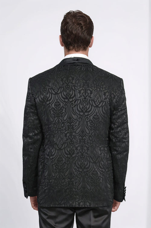 Baroque Patterned Velvet Shawl Collar Vest With Black Tuxedo- Wessi