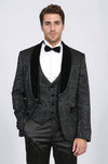 Baroque Patterned Velvet Shawl Collar Vest With Black Tuxedo- Wessi
