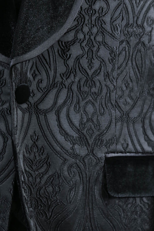 Baroque Patterned Velvet Shawl Collar Vest With Black Tuxedo- Wessi