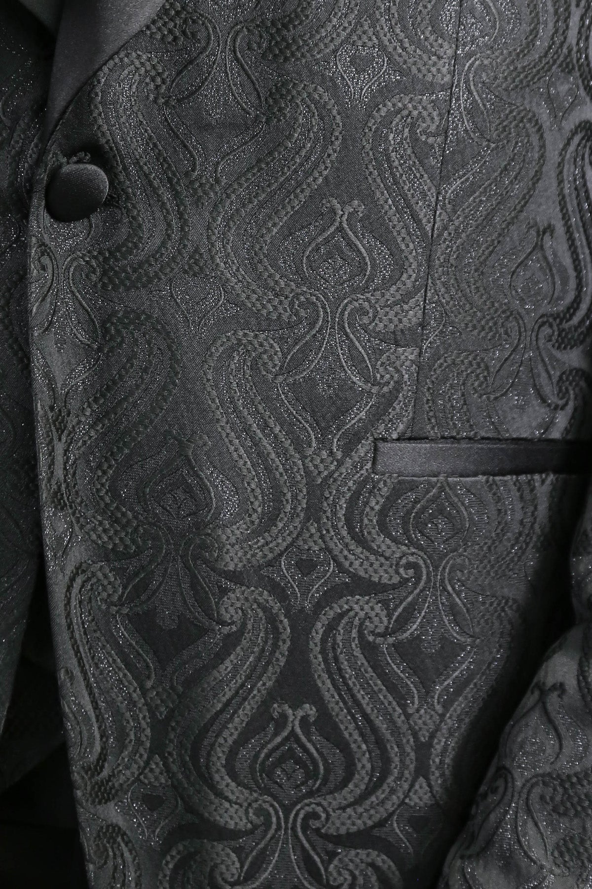 Wavy Patterned Shawl Collar Vested Black Tuxedo - Wessi