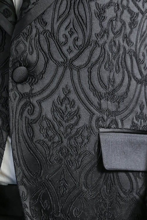 Damask Patterned Shawl Collar Black Tuxedo - Wessi