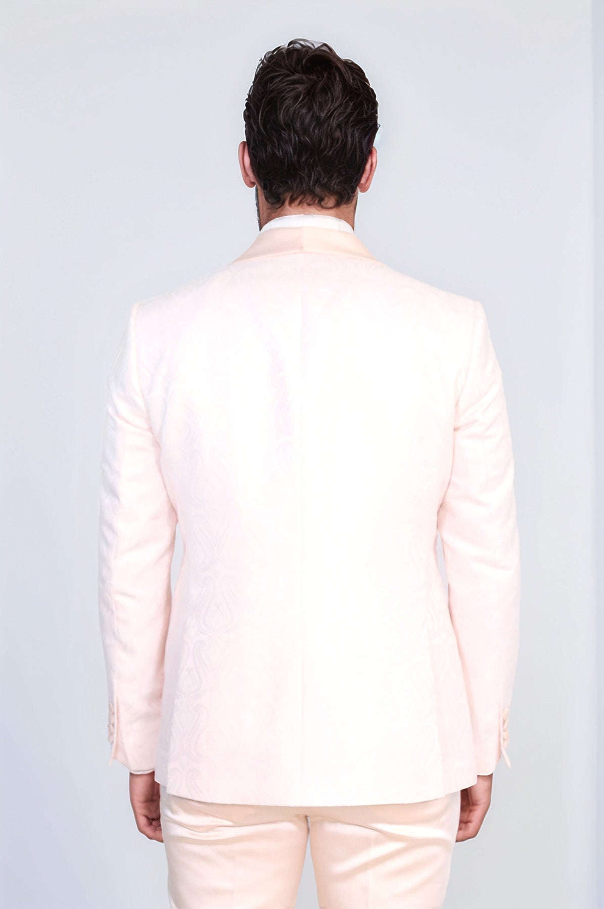 Wavy Patterned Shawl Collar Vested Powder Pink Tuxedo - Wessi