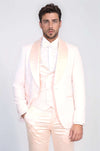 Wavy Patterned Shawl Collar Vested Powder Pink Tuxedo - Wessi