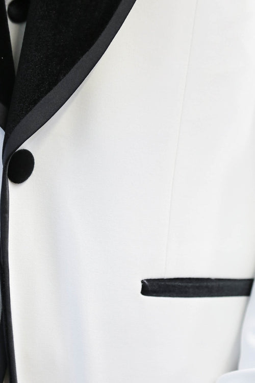 Classic Velvet Lapel White Tuxedo Suit - Wessi