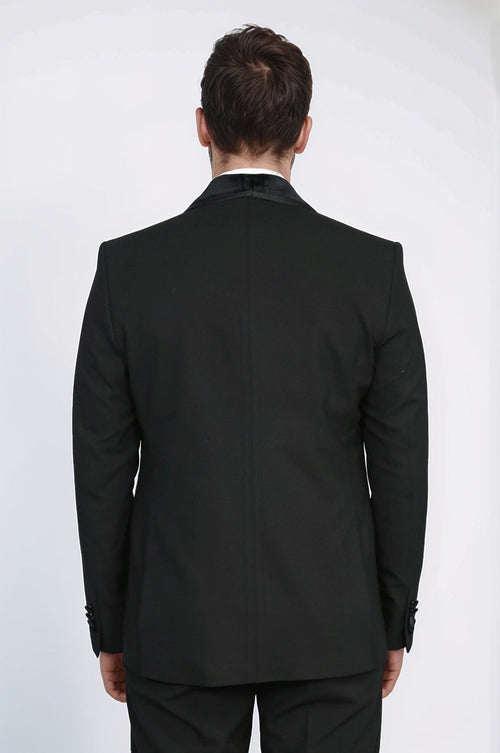 Classic Velvet Collar Black Tuxedo Suit - Wessi