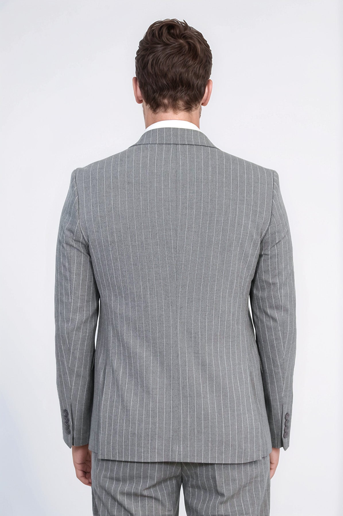 Striped Single Button with Vested Gray Men’s Suit - Wessi