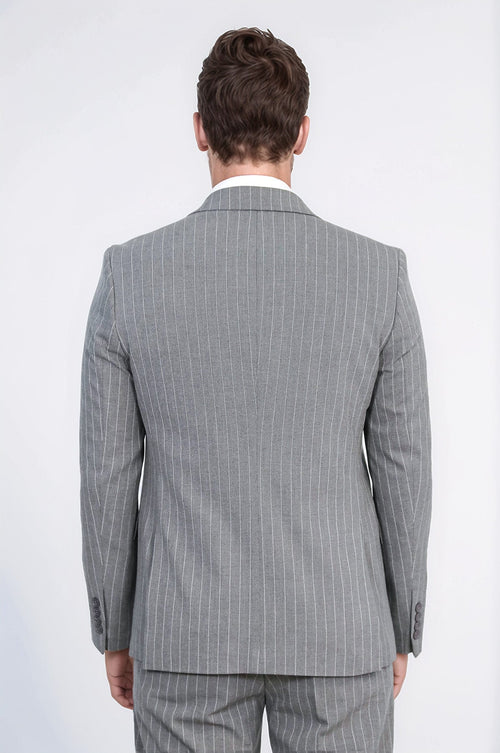 Striped Single Button with Vested Gray Men’s Suit - Wessi