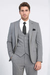 Striped Single Button with Vested Gray Men’s Suit - Wessi