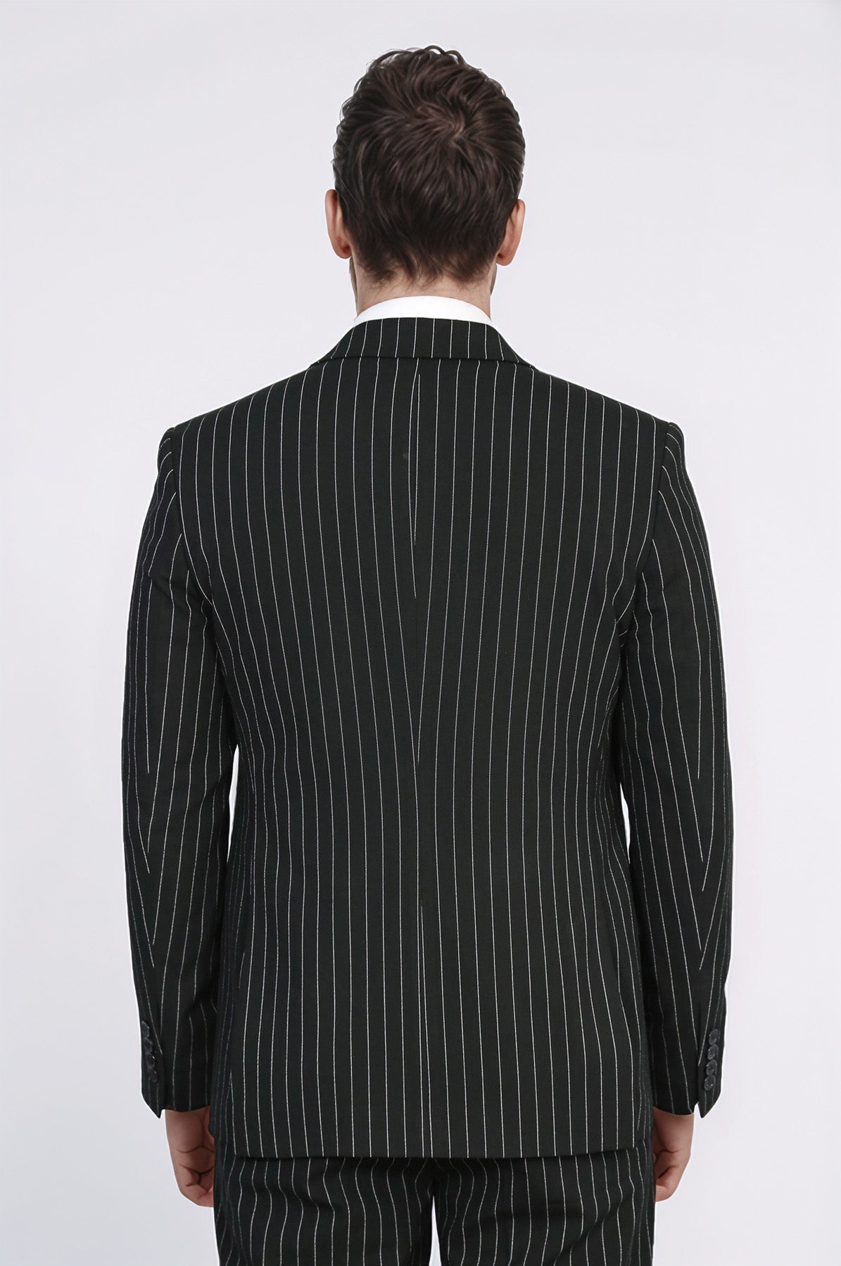 Striped Single Button with Vested Black Mens Suit - Wessi